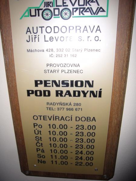 Otvírací doba Restaurace Pod Radyní